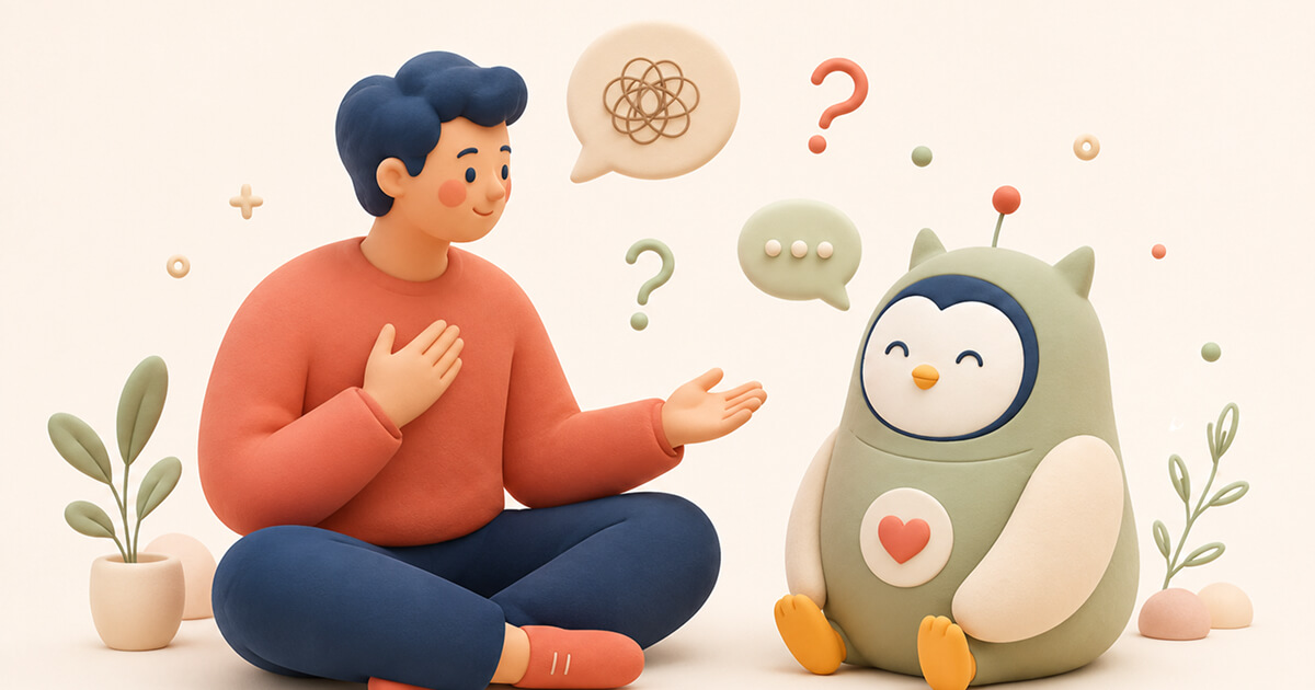 人にやさしく問いかけるAIのイラスト